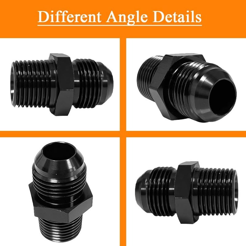 lanstixr 10AN Male Flare to 1/2'' NPT Male Hose Pipe Fitting Adapter Union Connector Aluminum Straight Black Anodized 2PCS - Image 4